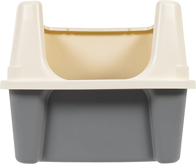 Amazon Basics Large Cat Litter Box with High Sides, Open Top for Easy Access, Includes Scoop with Storage, 19" x 15" x 11.75", Grey/Beige