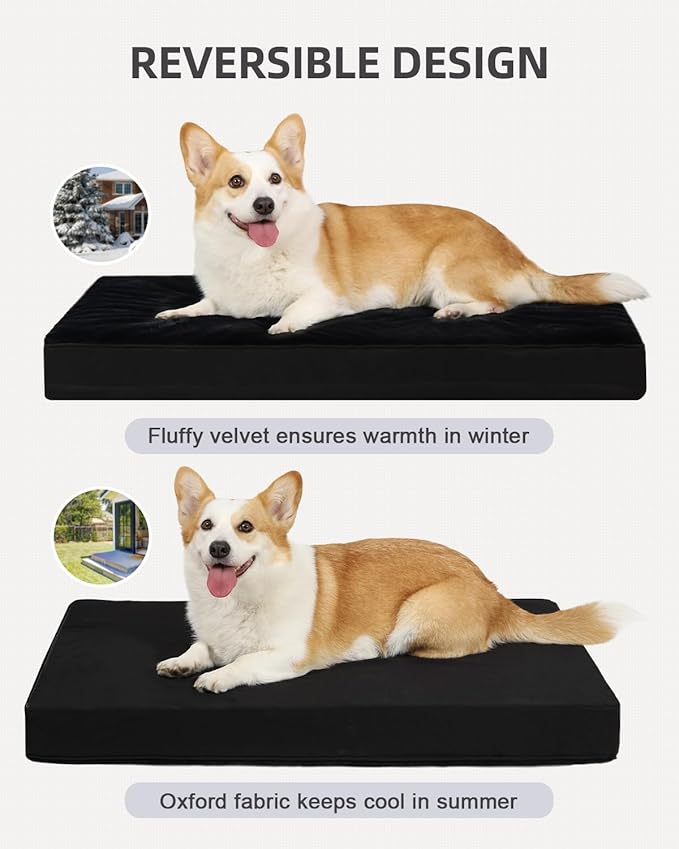 KSIIA Orthopedic Dog Bed Crate Waterproof Pet Mats for Medium Dogs Deluxe Plush Washable Pet Bed with Egg Crate Foam & Removable Cover, 29 x 18 Inch, Black