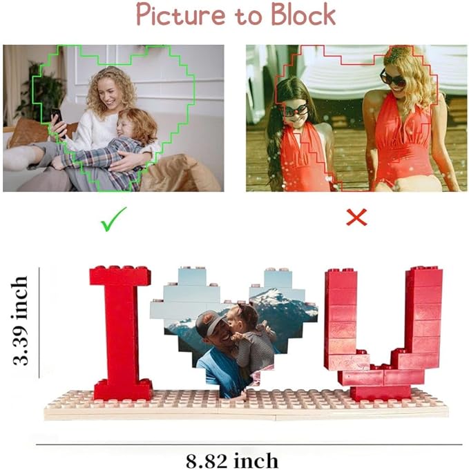 NAZENTI Personalised I Love You Building Bricks with Photo Gifts for Him, Custom Valentines Day Gifts Building Blocks, Blocks Puzzles Couple Gift for Lovers Boyfriend, Heart-Shaped Puzzle