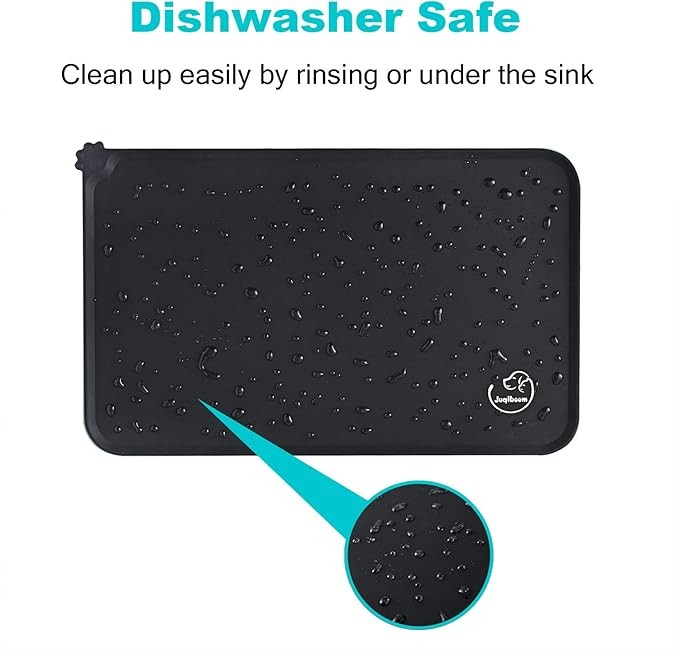 Silicone Waterproof Dog Cat Pet Feeding Mats, Non Slip, Easy Clean Pet Dog Cat Bowl Mats Placemat (28" x 24") Black