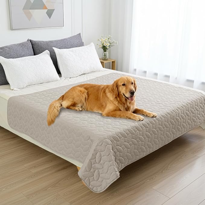 Ameritex Waterproof Pet Bed Cover Anti-Slip Dog Bed Blanket for Sofa and Furniture Waterproof New Pattern Design (Khaki, 68x82 Inch (Pack of 1))