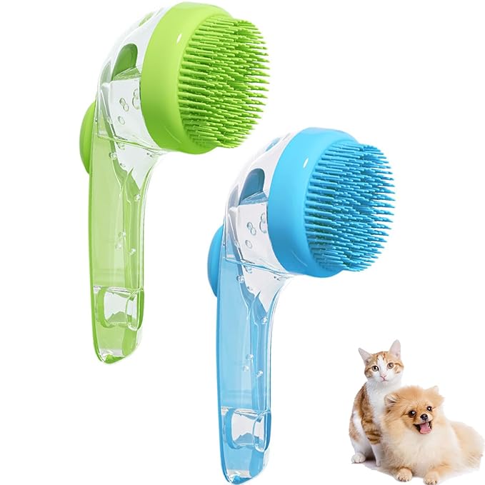 Pet Bath Brush, 2 Pack Dog Bath Brush 2 in 1 Cat Shampoo Brush with Soap Dispenser Scrubber Pet Gromming Supplies for Long and Short Haired Dogs and Cats