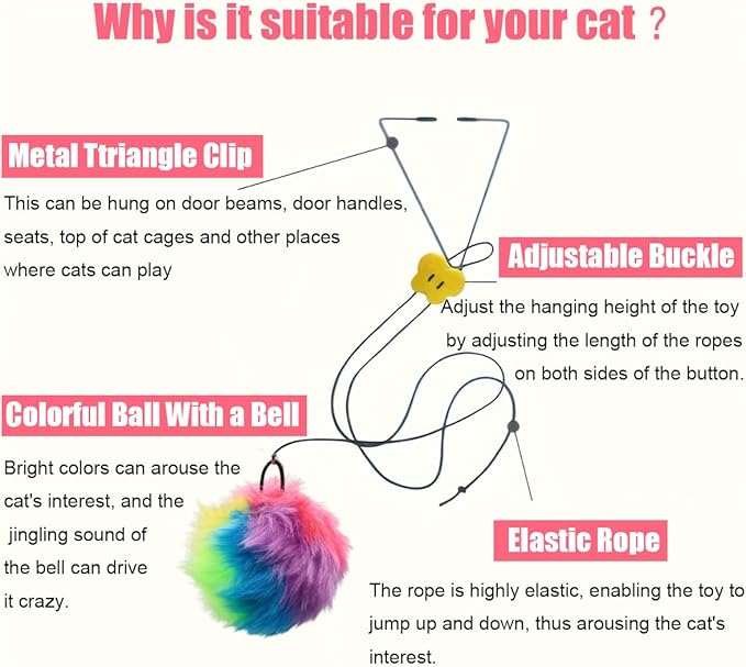 Interactive Cat Toys, Independent Play Hanging Door Cat Toys for Indoor Cats Kitten Exercise Toy for Bored Cats
