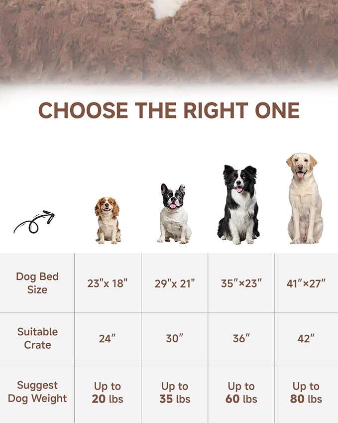 KSIIA Washable Dog Bed Deluxe Plush Dog Crate Beds Comfy Kennel Pad Anti-Slip Pet Sleeping Mat for Large, Jumbo, Medium, Small Dogs Breeds, 35" x 23", Brown