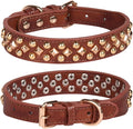 Spiked Dog Collar Soft Pu Leather Mushrooms Rivet Spike Studded Puppy Adjustable Pet Collars for Small Breeds (S, Brown3)