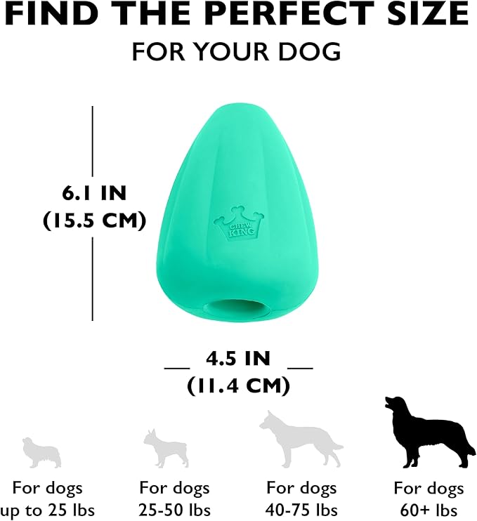 Chew King by Mammoth Premium Treat Dispensing Dog Toy, Durable Natural Rubber Chew Toy, Safety Air Vent, Interactive Enrichment Toy for Aggressive Chewers, XXL - Teal