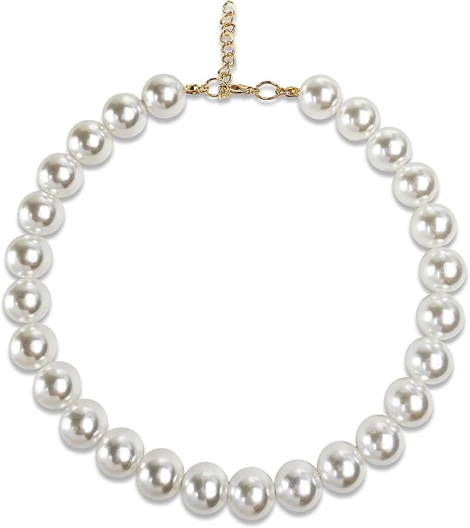 Chunky Pearl Dog Collar Large Breed (0.55 Inch), Adjustable Dog Necklace, Beaded Dog Collar Imitation White Pearls, Elegant Dog Jewelry Suit for Medium Large Dog 14"-16.7" Inner Circumference