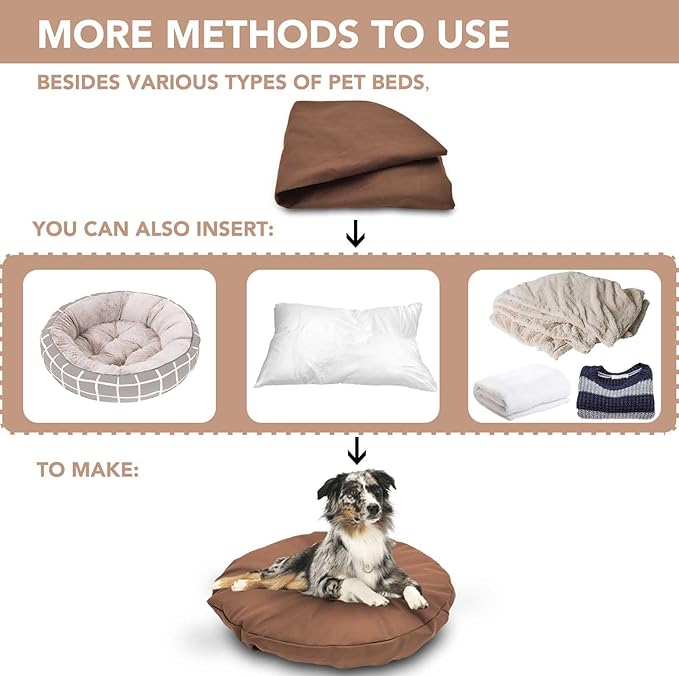 Dog Bed Cover Waterproof Replacement Machine Washable Covers for 30x30 Inch Dog Bed Heavy Duty Scratch Resistant Mattress Protector Pet Bed Round Brown Cover Only