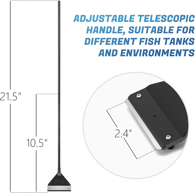 CXY Aquarium Algae Scraper for Glass, 21.5" Fish Tank Cleaner with 10 Stainless Steel Blades - Long Handle Scraper Tool, Essential Fish Tank Accessories & Cleaning Kit