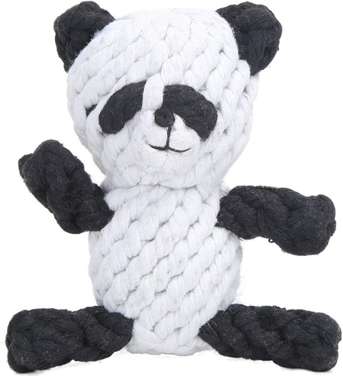 Pet Cotton Rope Biting Chewing Molar Toy, Cartoon Animal Shape & Pure Manual Weaving, Dog Rope Toys with Strong and Hard, Grind and Clean Teeth, Relieve Pressure (Panda)