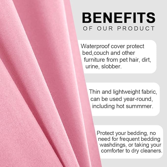 DUJUIKE Waterproof Bed Cover for Dog and Cats,Pet Hair Resistant Bed Sheet Cover, Protective Bed Liner Cover with 100% Waterproof Breathable Thin Fabric (Pink, Twin 63 * 90 inch)