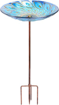 MUMTOP Glass Bird Bath, Garden Outdoor Birdbaths Birdfeeder with Metal Stake Peacock