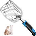 Cat Litter Scoop-Metal Cat Scooper-Long Handle Scoop,Cat Scooper-Poop Sifting-Mesh Shovel-Suitable for Cat Litter Box(Blue)-Christmas