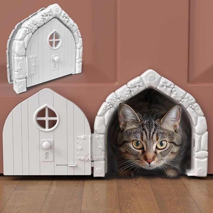 Fairy® Door Interior Pet Door - Large Cat Door for Cats Up to 20 lbs, Durable & Versatile Indoor Kitty Door for Solid or Hollow Core, Stylish Cat Hole, Comfortable, Easy Install, with Tight Lock