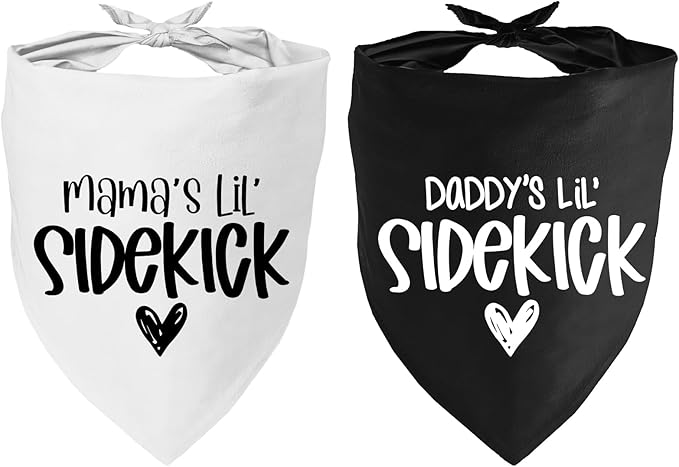 2 Pack Dog Bandana Pregnancy Announcement, Daddy's and Mama's Lil Sidekick Gender Reveal Puppy Dog Scarf Accessories, Adjustable Pet Bandana Scarf for Small Medium Large Dogs