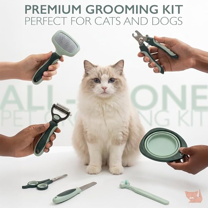 HamInWay 8-in-1 Pet Grooming Kit for Dogs & Cats – Includes Brushes, Combs, Nail Clippers & File – Professional Grooming Tools Set in Logo Bag – Safe, Gentle & Durable – Ideal for All Pet Sizes