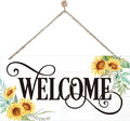 Welcome Sign for Front Door, Welcome Decor Wooden Hanging Sign for Wall Decor, Sunflower Pattern Signs, Rustic Funny Wooden Outdoor Front Door Hanging Decoration 13.8X6.9 inches