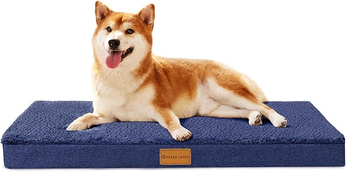 Patas Lague Orthopedic Dog Bed for Small Dogs 20''X15'', Soft Waterproof Egg Crate Foam Small Pet Crate Beds Mat with Removable Washable Cover and Non-Slip Bottom, Navy Blue