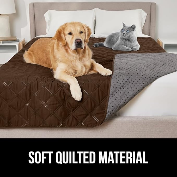 GORILLA GRIP Waterproof Bed Cover for Dogs, 102x82, Gripped Slip Resistant Backing, Leak Proof Washable Dog Blanket Covers Sofa, Couch, Sectional, Crate, Car, RV Seats, Pet Puppy Essentials, Brown