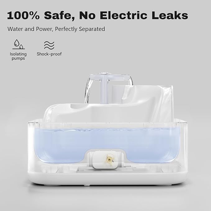 Dog Water Fountain Cat Automatic Water Bowel 3-Stage Design for Multi Pets Water Dispenser for Drinking Waterfall Fountain Kitty with Isolating Pump Filter, BPA-Free Easy Clean Quiet Indoor -2L/67oz