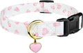 Cotton Handmade Dog Collar Cute and Distinctive Patterns White and Pink Love Heart with Pendant for Girl Boy Dogs Collars L
