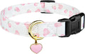 Cotton Handmade Dog Collar Cute and Distinctive Patterns White and Pink Love Heart with Pendant for Girl Boy Dogs Collars M