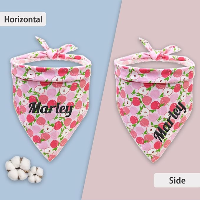 Personalized Dog Bandana Embroidered Name Custom Neckwear Dog Scarf Triangle Bibs Kerchief Pet Costume Accessories for Small Medium Large Dogs Cats Pets Birthday Gift Fresh Fruit Series