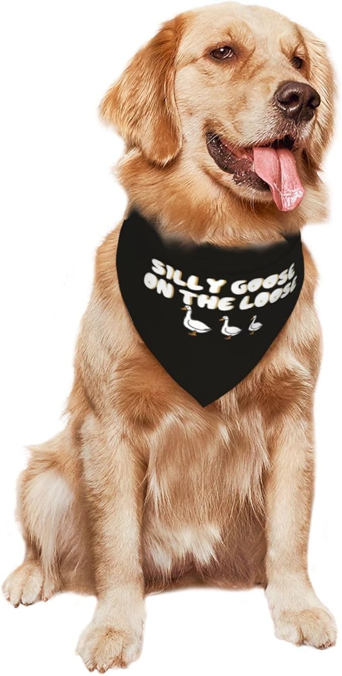 Silly Goose on The Loose Triangle Dog Bandana,Summer Bandana Funny Triangle Dogs Scarf Handkerchief Soft Adjustable Puppy Bandanas (Black)