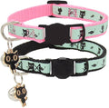 2 Pack Glow in The Dark Cat Collar with Bell Breakaway Safety Cat Puppy Collars with Pendant Black and Pink