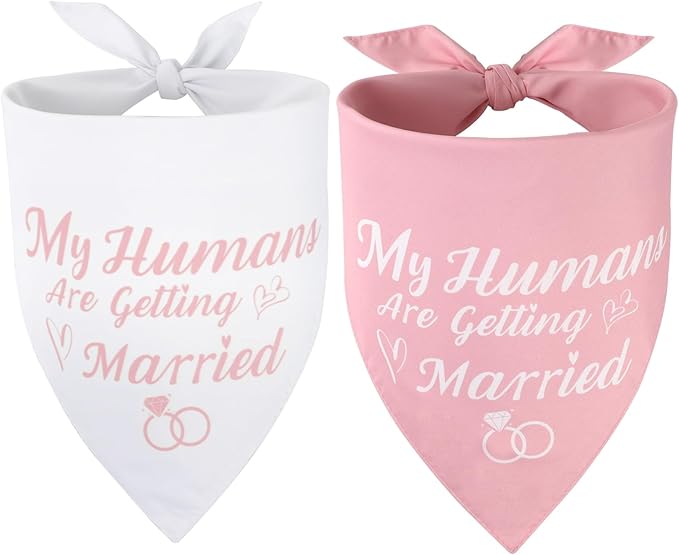 SZEE Bridal Shower Gifts for Bride, 2 Pack My Humans are Getting Married Dog Bandanas, Wedding or Engagement Gift for Couples, Dog Wedding Bandanas, Engagement Party Decorations (Pink & White, L)