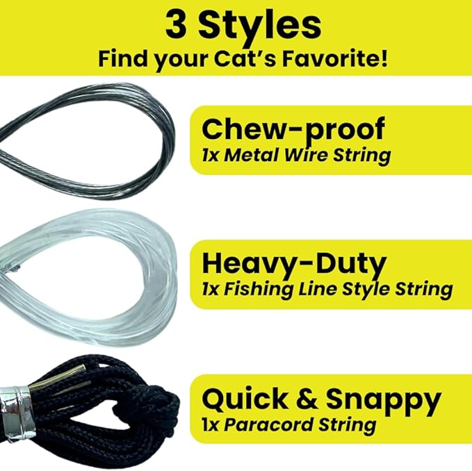 Forever Stick with Chew-Proof Metal Wire String and Transparent Fishing Line String - The Unbreakable Cat Wand Toy, Extra Long Durable Cat String Toy for Indoor Cats, Cat Fishing Pole Toy