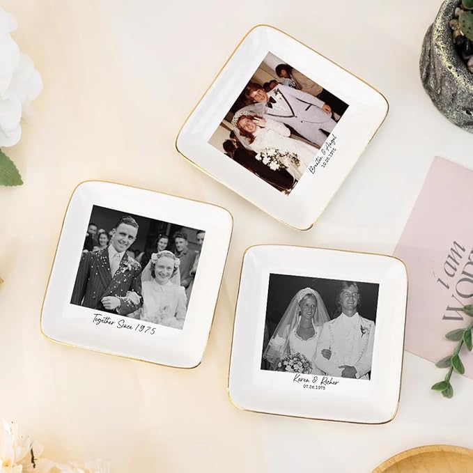 Custom Photo Ring Dish, Personalized Picture Trinket Tray, Wedding Anniversary Keepsake Jewelry Dish, Valentines Gift for Her Him Wife Husband Parents Grandparents