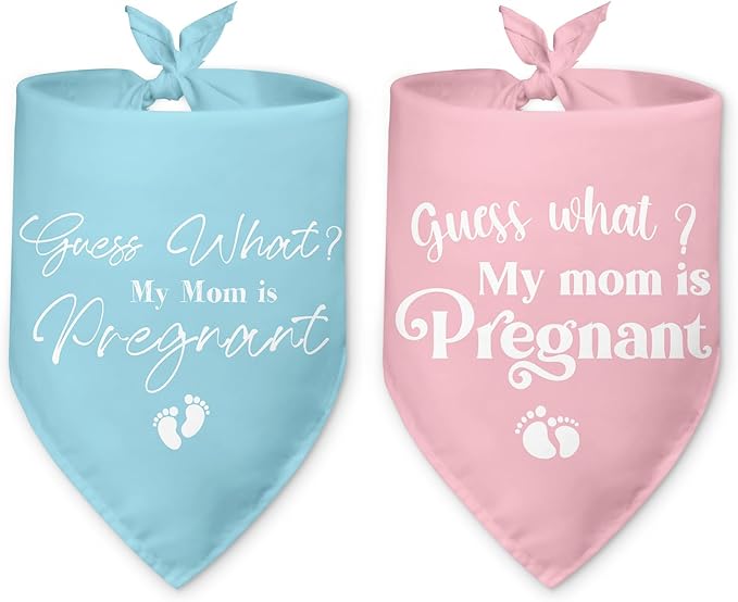 2 Packs Baby Announcements Ideas Guess What? My Mom is Pregnant Pregnancy Announcement Dog Bandana Gender Reveal Pet Dog Triangle Scarf Accessories for Small Medium Large Dogs Cats