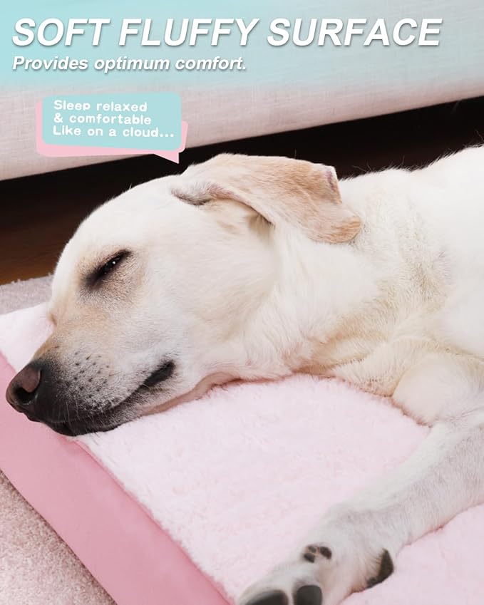 KSIIA Orthopedic Dog Bed - Waterproof & Washable with Removable Cover, Deluxe Plush Egg Crate Foam Design for Large Dogs, 35x22 Inch Pink Dog Crate Bed