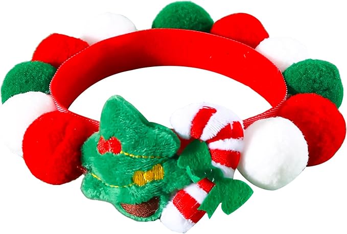Lionheart glory Christmas Collar Pom-Pom Plush Ball Collar for Large Dogs Pet Christmas Costume Soft Funny Dog Collar Xmas Party Accessories Headgear