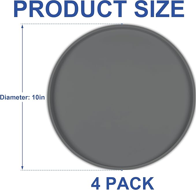 4 PCS Thickened Pet Silicone Food Mat, Nonslip Waterproof Cat Dog Feeding Bowl Mats with Raised Edges for Food and Water Prevent Spills, Round Eating Tray for Floors, Puppy Kitten, 10'' x 10''