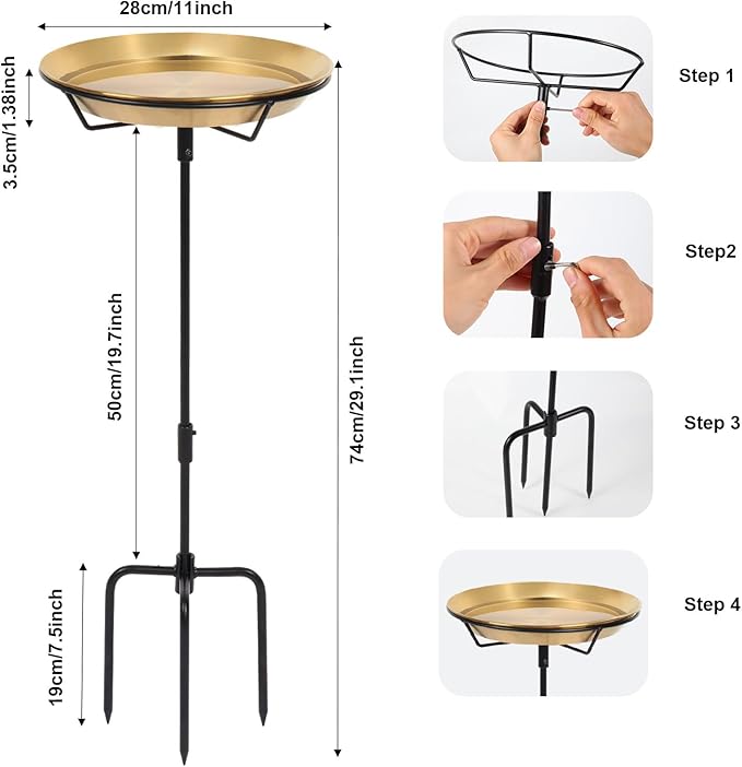 Standing Bird Bath Bird Feeder Bowl with 29.1 inch Iron Stand - Detachable Outdoor Decor for Garden Backyard Patio and Deck - Perfect for Attracting Birds