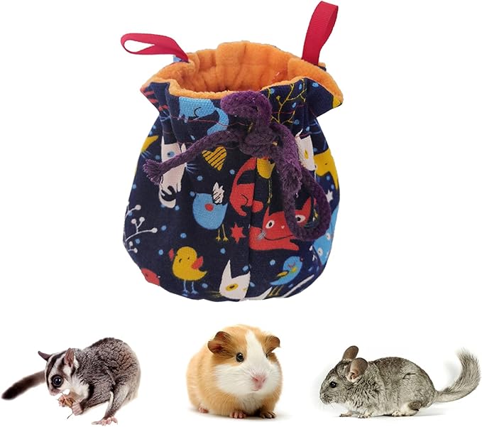 Dnoifne Sugar Glider Hanging Bed House, Sugar Glider Hamster Sleeping Pouch with Drawstring Design, Small Animals Hammock Cage Accessories, Cage Warm Sleep Bag for Squirrel Guinea Pig Birds Parrot