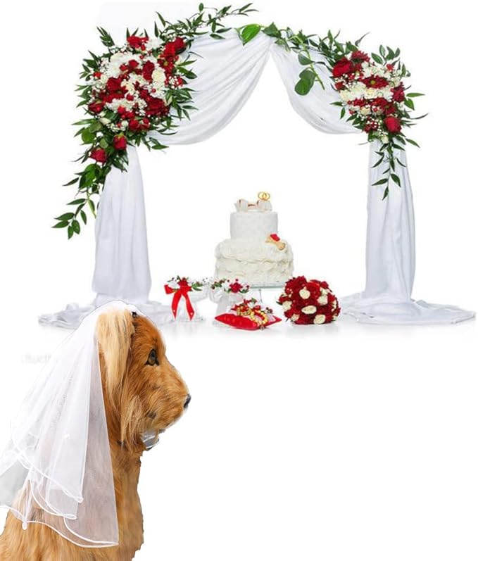 Gigicloud Dog Bride Costume Pet Wedding Veil with Clip Handmade Dog Hair Bow Veil Headwear Accessories Pet Wedding Outfit Dress for Birthday Valentine's Day Party Decoration