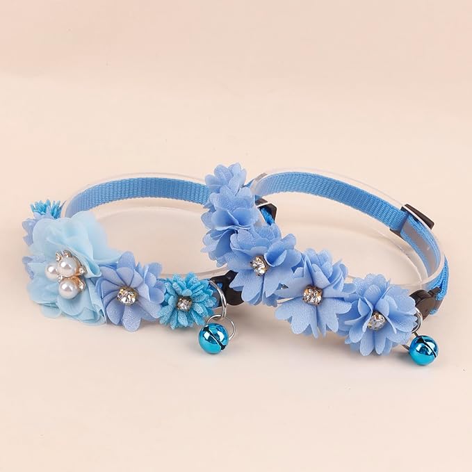 2 Pack Cat Collar Pink Floral with Bell and Removable Flower Bowtie Breakaway Adjustable Cat Collar for Girl Kitten Puppy Small Cats Dogs Daily Decoration (XQ102-1)