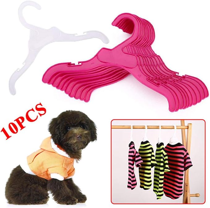 Pet Clothing Hanger, 10PCS Plastic Anti-Skid Dog Puppy Cat Clothes Clothing Rack for Small Animals (Pink, L)