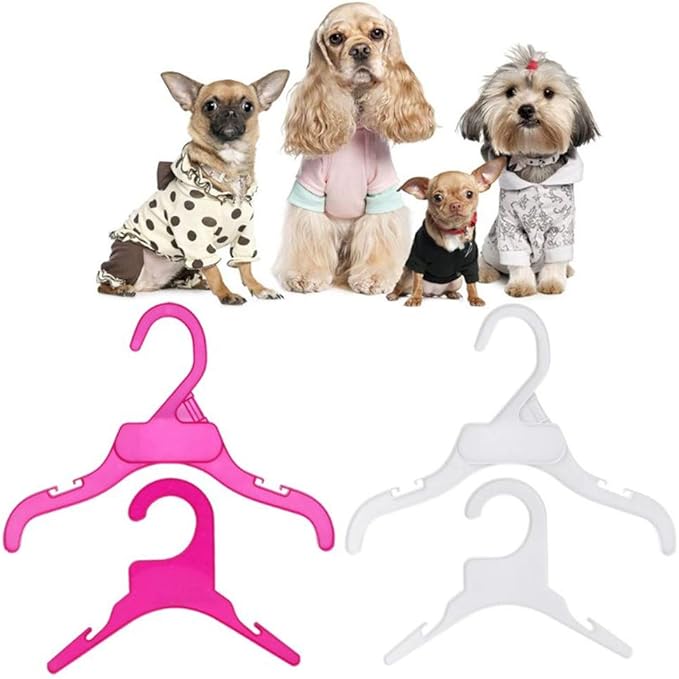 Pet Clothing Hanger, 10PCS Plastic Anti-Skid Dog Puppy Cat Clothes Clothing Rack for Small Animals (White, L)