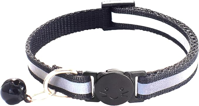 2 Pack Breakaway Cat Collars with Bells, Reflective Design and Claw Print Design, Safety Buckle Kitten Collars Adjustable from 7.5 to 12.5 Inches (Black)