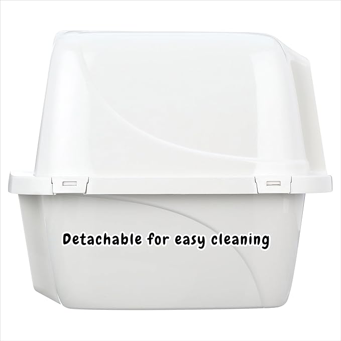 Large Enclosed Cat Litter Box with Vented Hood, Prevents Scatter and Odors, Cat & Rabbit Corner Covered Litter Box,19x14x15.5 Inches, Pearl White