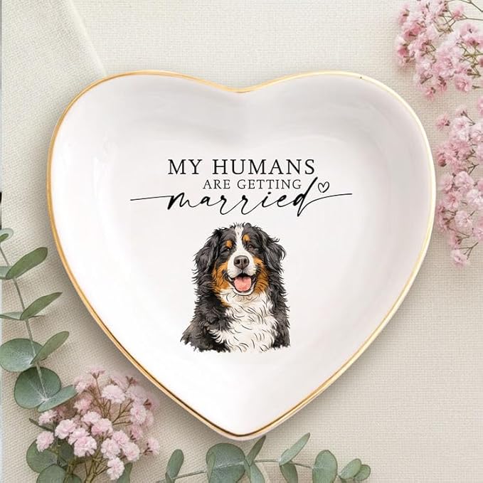 Gossby Custom Pet Portrait Watercolor Heart Ring Dish - Personalized My Humans Are Getting Married Ceramic Jewelry Tray - Engagement, Wedding Gift for Fiancee, Bride, Newlyweds, Couple, Dog Lover