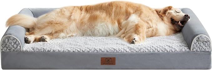 WNPETHOME Orthopedic Dog Beds for Extra Large Dogs, Waterproof Memory Foam XL Pet Bed with Sides, Non-Slip and Egg-Crate Foam Big Dog Couch Bed with Washable Removable Cover, Grey
