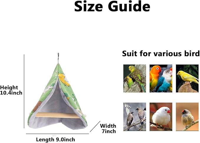 FLAdorepet Bird Bed Blanket Parrot Nest Snuggle Hut for Cage Accessories,Parakeet Warm House Hanging Tent Bed Hammock Wood Stand Perch Swing Toy for Cockatiel Lovebird Cockatoo (Green, One Size)