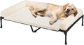 Veehoo Orthopedic Elevated Dog Bed Add Removable Deluxe Rose Plush Bolster Cushion Mat, 47" x 29" Washable Dog Couch Bed, Raised Pet Cot with Breathable Teslin Mesh, No-Slip Feet, White, CWC2439B