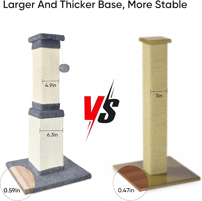 AGYM Cat Scratching Post, 32 Inch Cat Scratching Posts for Large Cats, Scratching Posts for Indoor Cats Adults, Cat Scratch Post with Nature Sisal, Light Gray