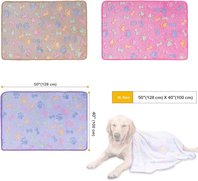 Dono 1 Pack 3 Dog Blankets, Soft Fluffy Fleece Pet Blanket Warm Sleep Mat Paw Print Design Puppy Kitten Throw Blankets Doggy Blanket for Dogs